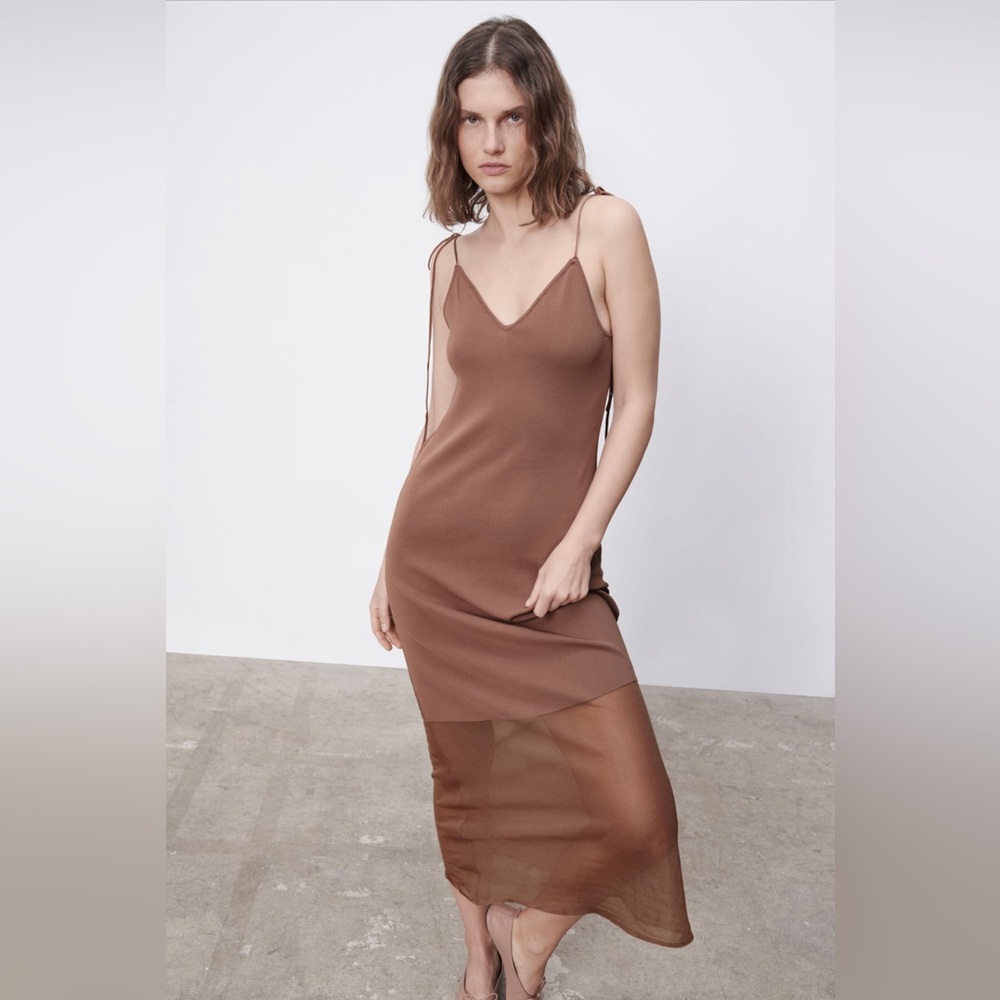 NWT ZARA knit midi dress with sheer lower third